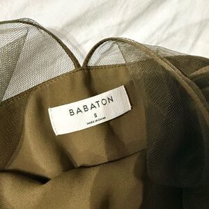 Babaton Olive Green Mesh-Trim Dress Top